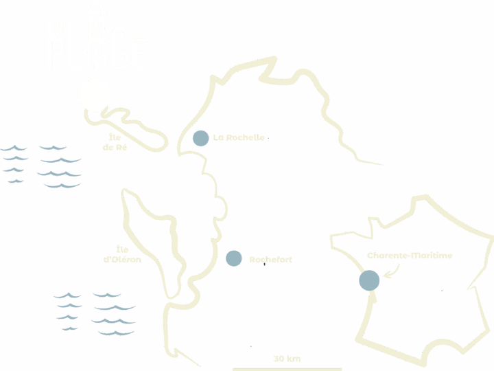 Carte simplifiée de la Charente-Maritime avec îles.